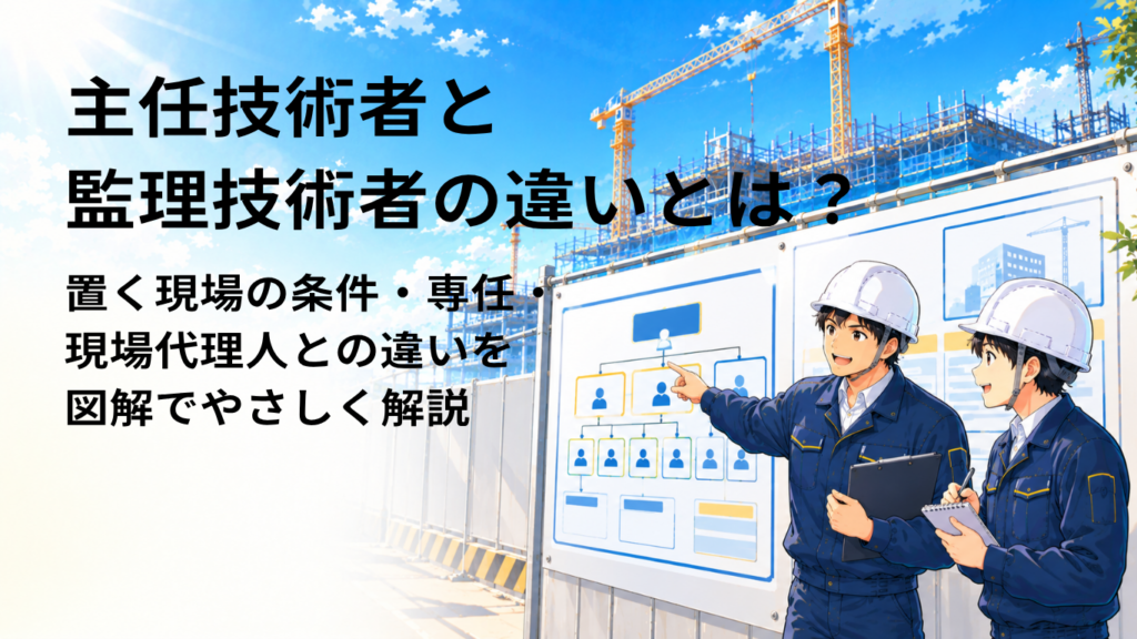 主任技術者と監理技術者の違いとは？置く現場の条件・専任・現場代理人との違いを図解でやさしく解説